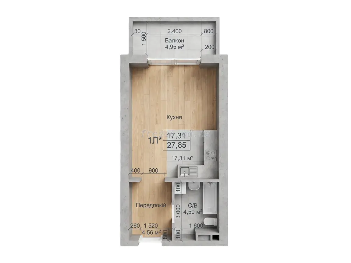 Студия · 27.85 м² · ЖК Art House