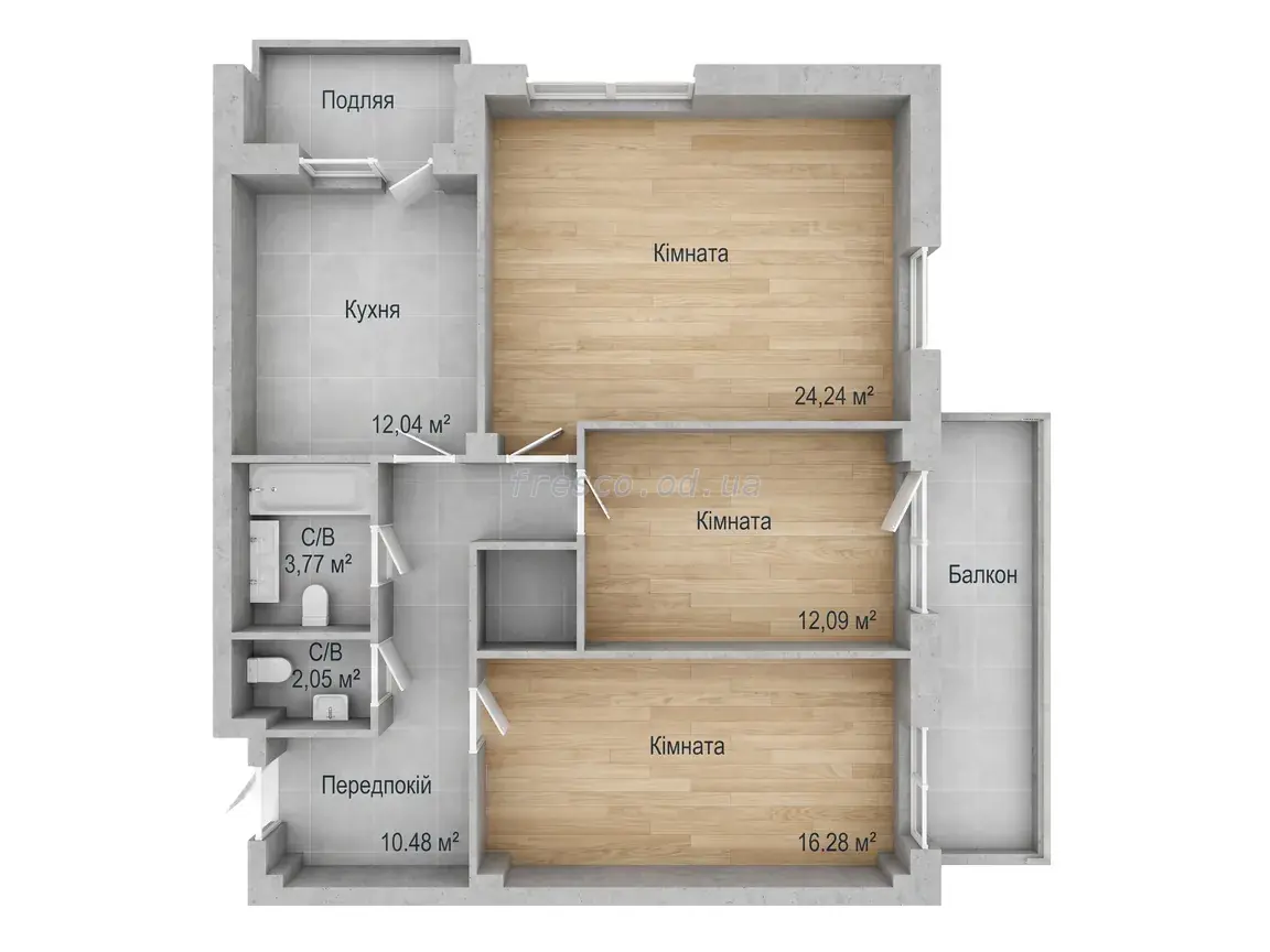 Трёхкомнатная квартира · 87.28 м² · ЖК Art House
