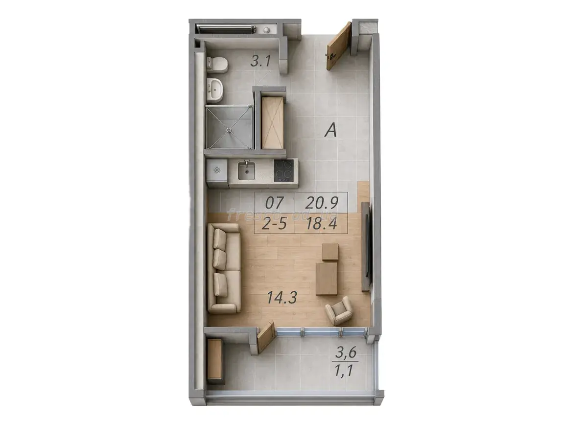Апартамент-студия · 20.9 м² · Best Resort Apartments