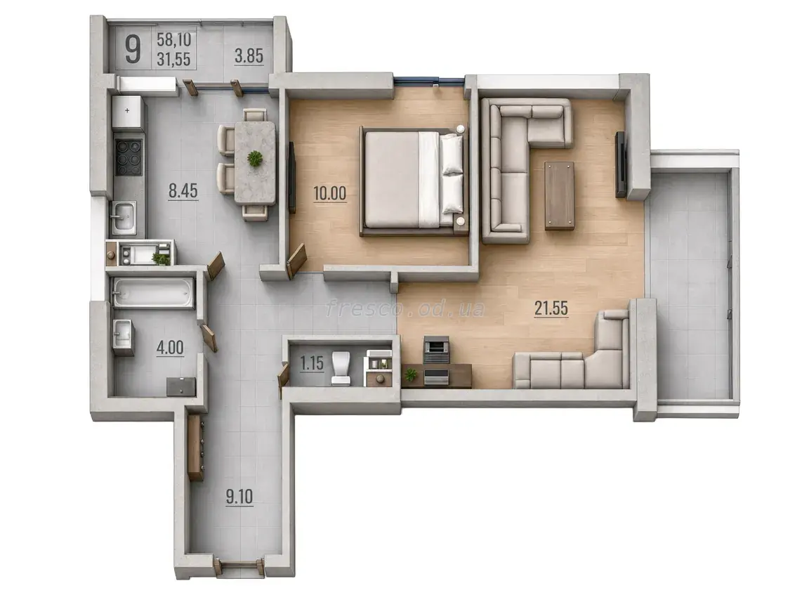 Двухкомнатная квартира · 57.7 м² · ЖК Бульвар Акаций