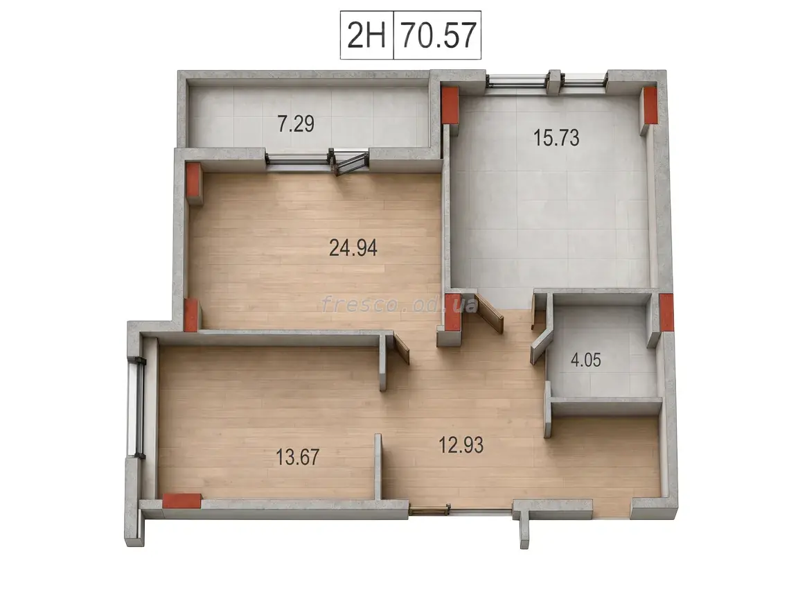 Двухкомнатная квартира · 70.57 м² · ЖК Дерби