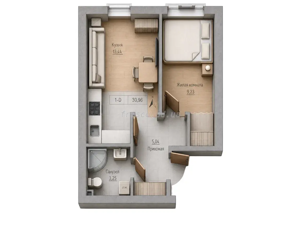 Однокомнатная квартира · 30.96 м² · ЖК Кекс (Keks)