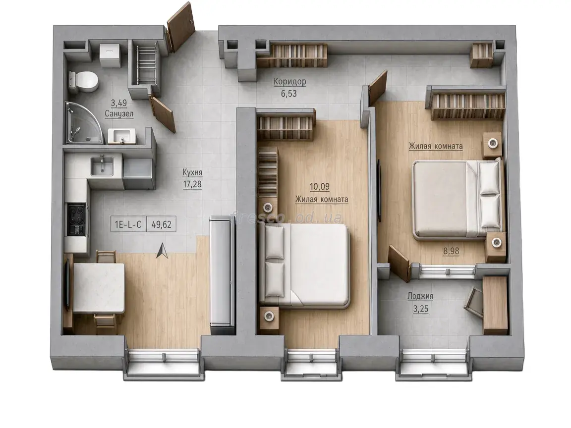 Двухкомнатная квартира · 49.62 м² · ЖК Кекс (Keks)