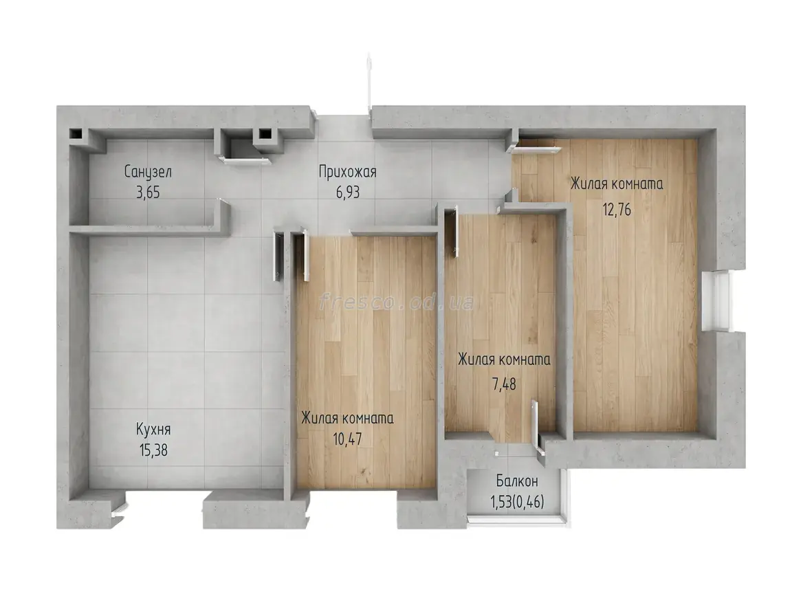 Трёхкомнатная квартира · 57.13 м² · ЖК Кекс (Keks)