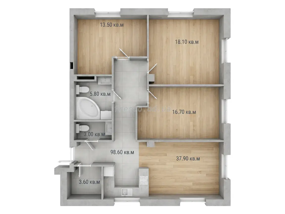 Трёхкомнатная · 98.6 м² · Малый Марсель 2