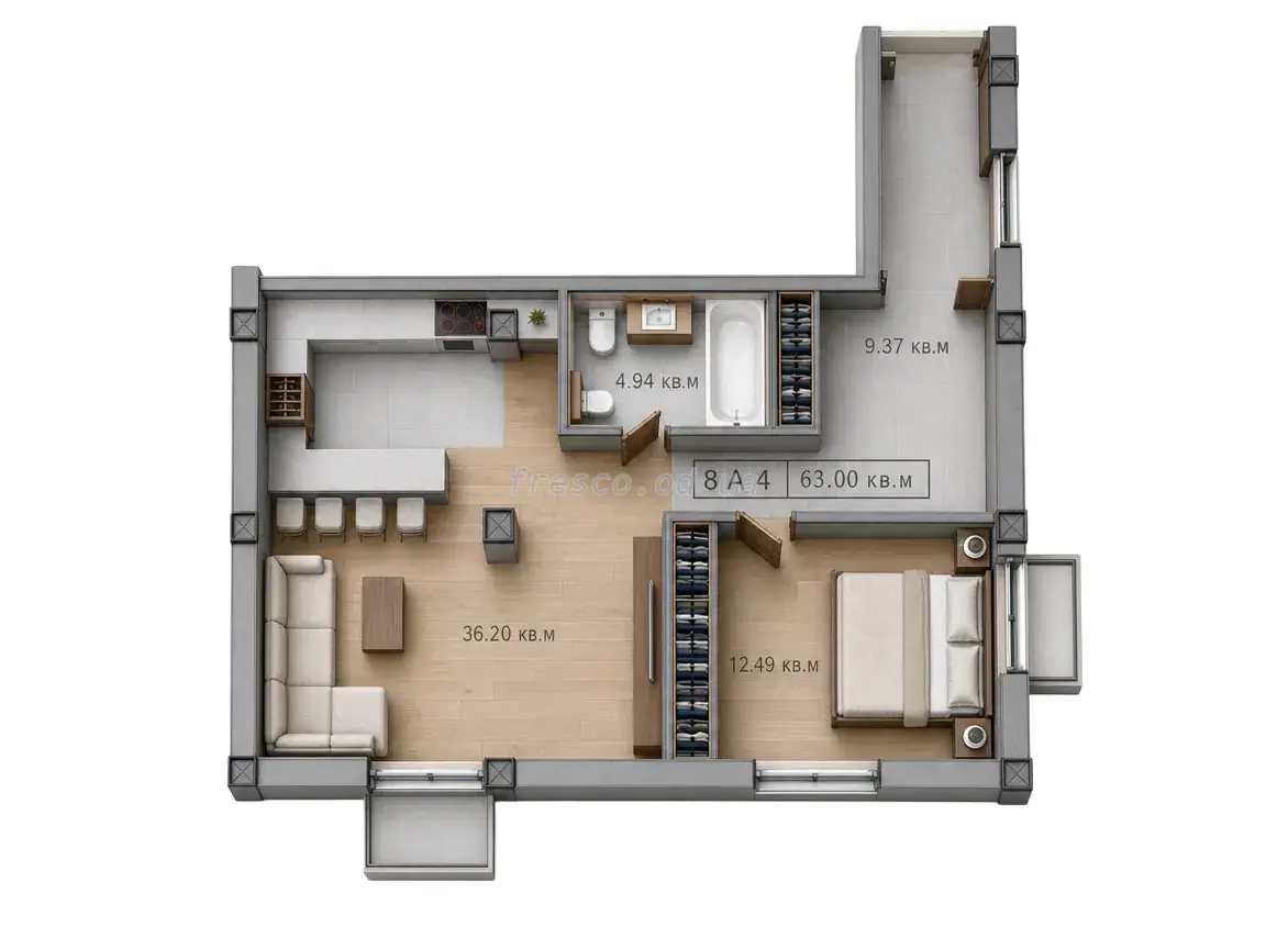 Двухкомнатная · 63.0 м² · Малый Марсель 2