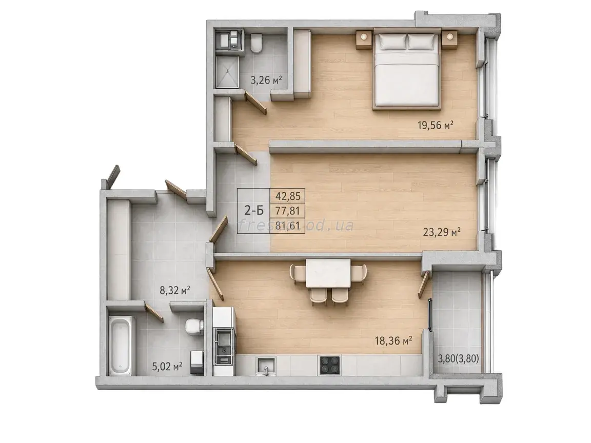 Двухкомнатная квартира · 81.72 м² · ЖК Модерн