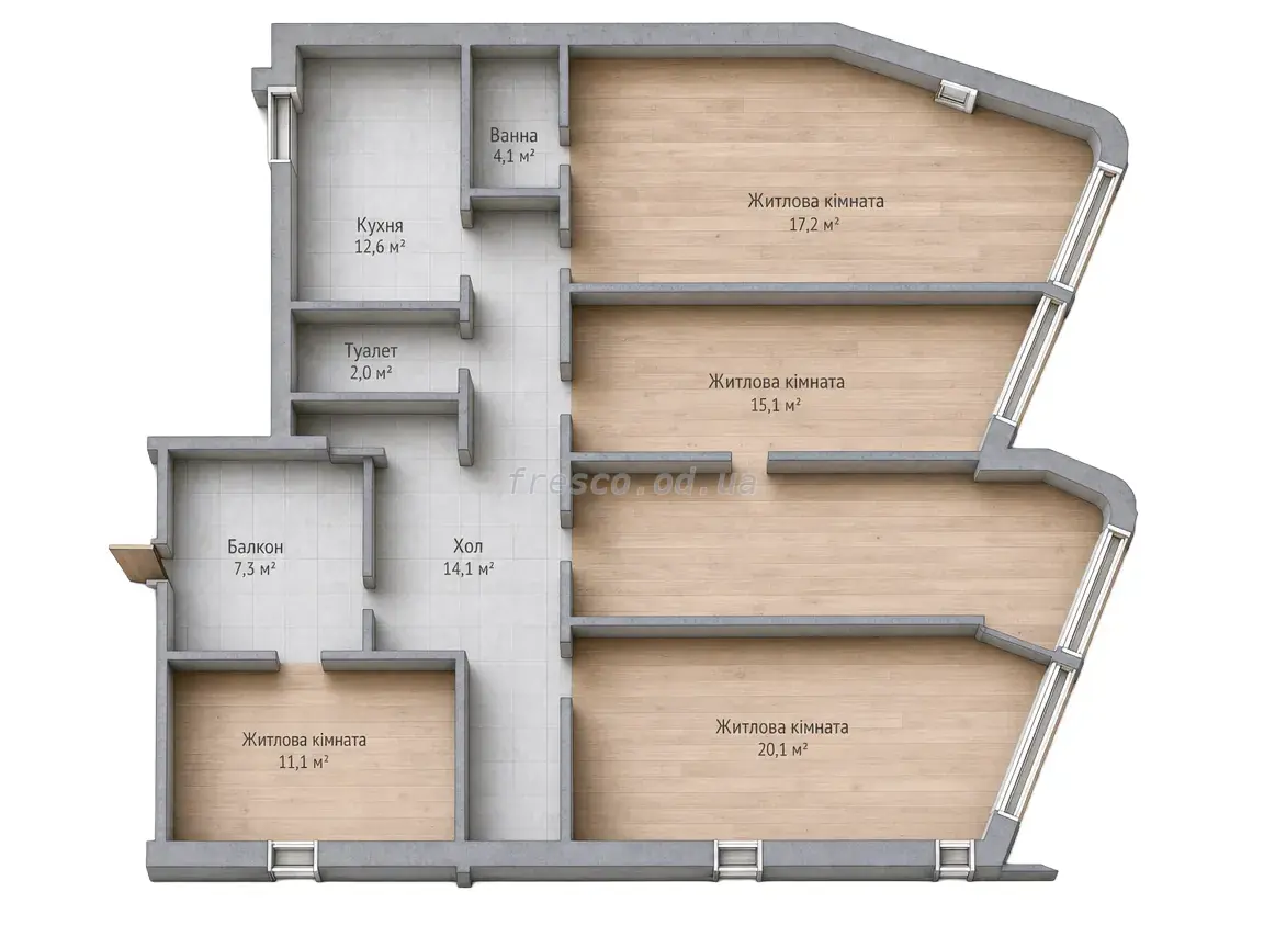 Трёхкомнатная квартира · 143.7 м² · Морская симфония