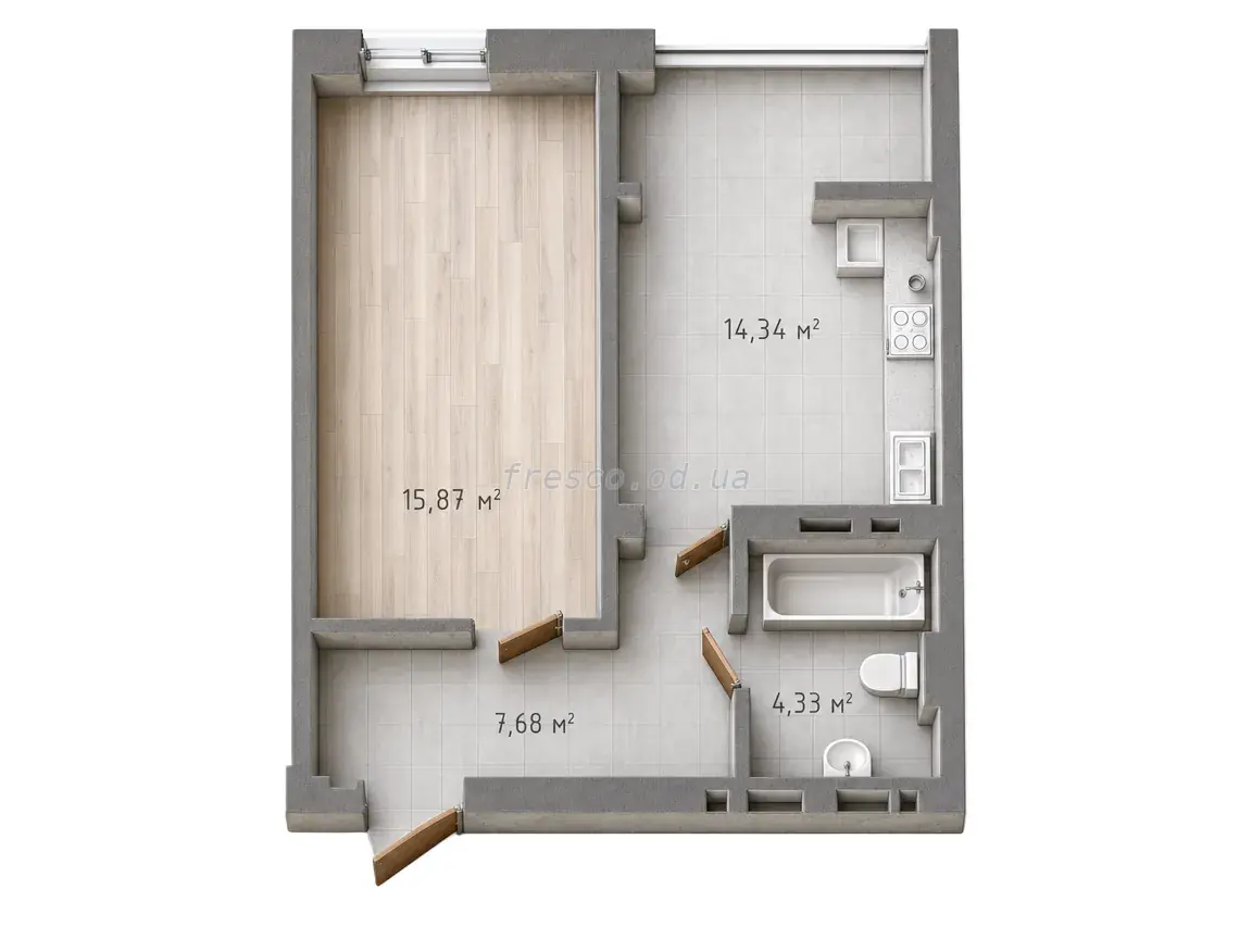 Однокомнатная квартира · 41.38 м² · ЖК Одесская Чайка