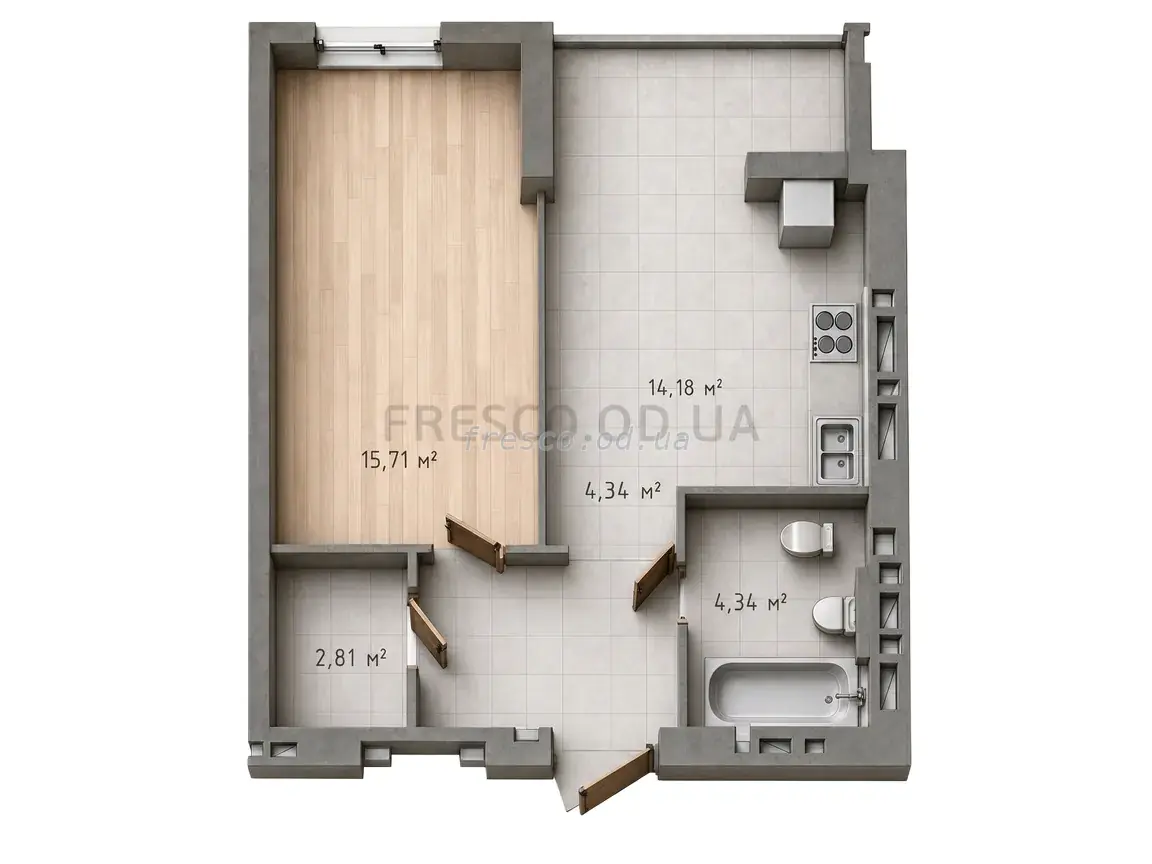 Однокомнатная квартира · 39.65 м² · ЖК Одесская Чайка