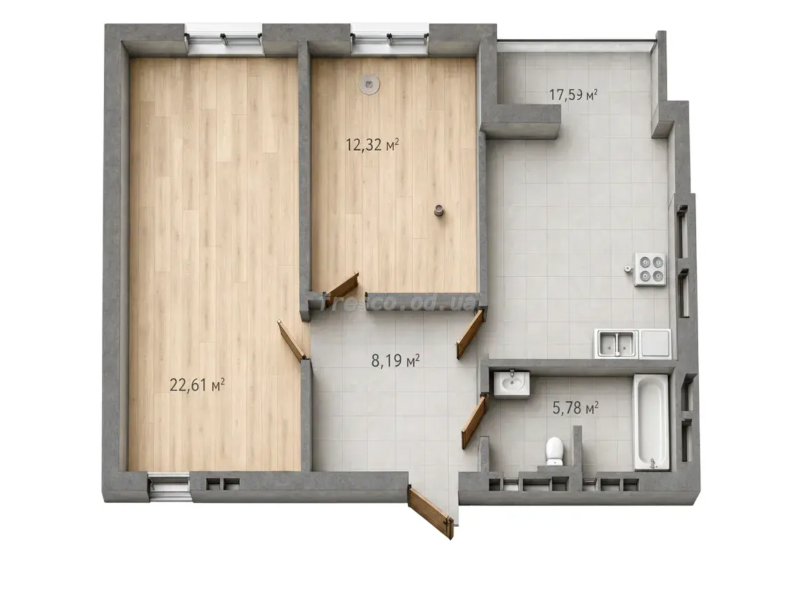 Двухкомнатная квартира · 63.88 м² · ЖК Одесская Чайка