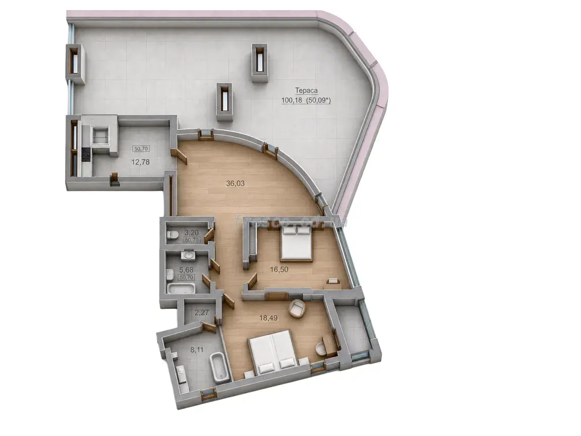 Трёхкомнатные апартаменты · 154.0 м² · Пространство в Аркадии