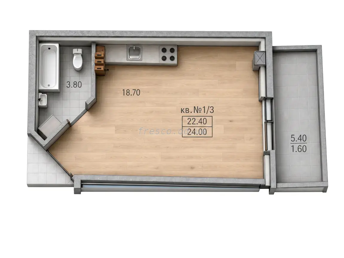 Однокомнатная квартира · 46.4 м² · ЖК на Степовой
