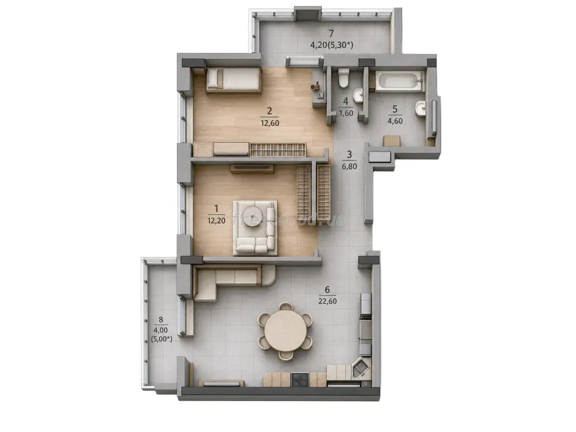 Двухкомнатная квартира · 70.0 м² · ЖК Таировские сады