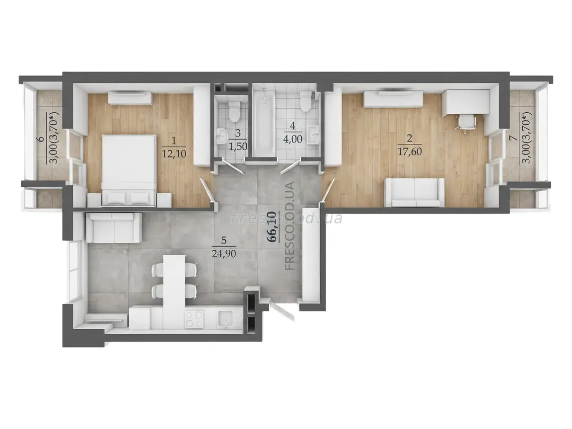 Двухкомнатная квартира · 66.0 м² · ЖК Таировские сады
