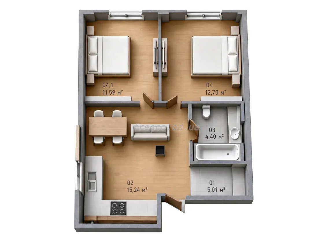 Однокомнатная квартира · 44.8 м² · ЖК Теплый дом плюс