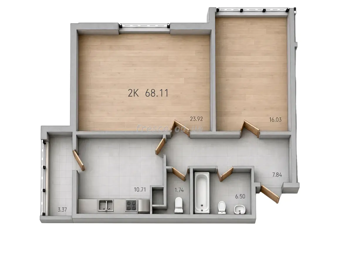 Двухкомнатная квартира · 67.6 м² · ЖК 47 Жемчужина