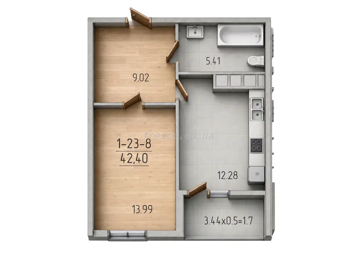 Однокомнатная квартира · 41.5 м² · ЖК 68 Жемчужина