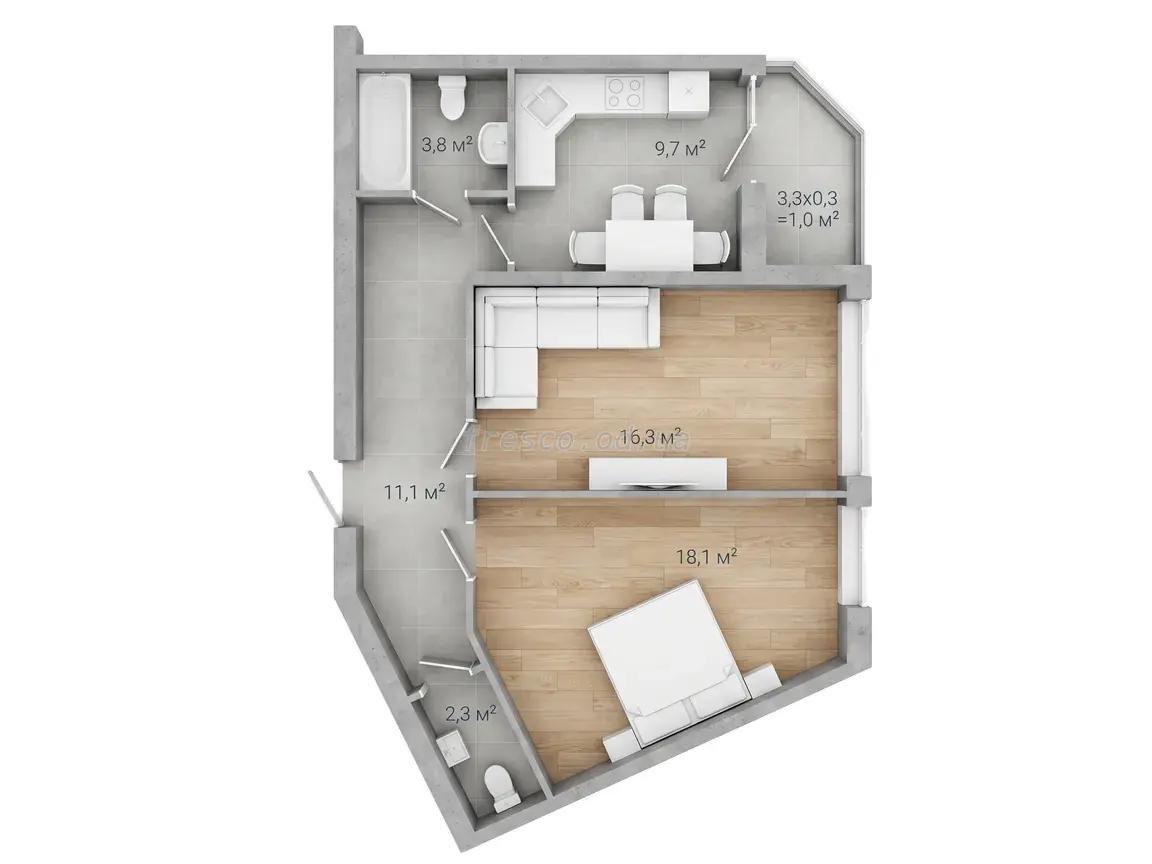 Двухкомнатная квартира · 64.4 м² · ЖК Аквамарин