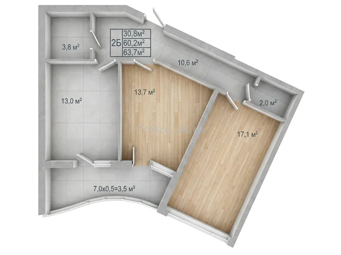 Двухкомнатная квартира · 69.45 м² · ЖК Аквамарин
