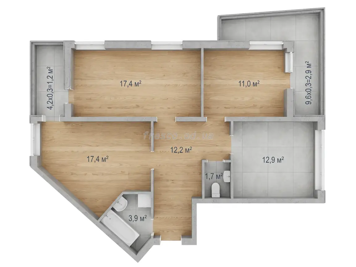 Трёхкомнатная квартира · 79.8 м² · ЖК Аквамарин