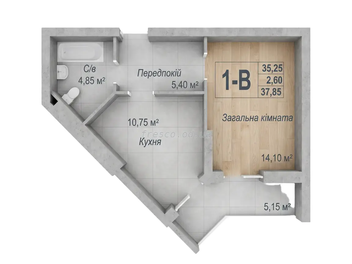 Однокомнатная квартира · 37.85 м² · ЖК Аврора