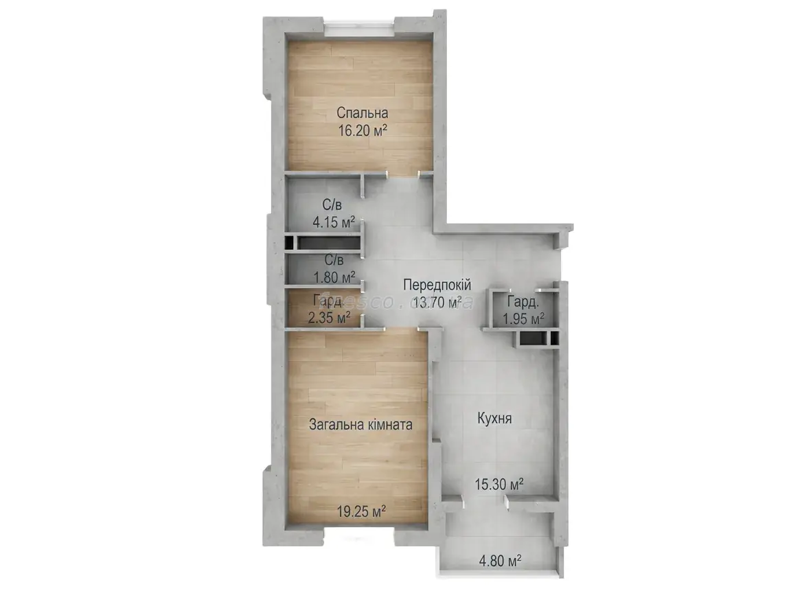 Двухкомнатная квартира · 77.65 м² · ЖК Аврора