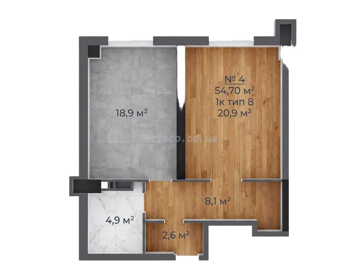 Однокомнатная квартира · 54.7 м² · ЖК Авторский район