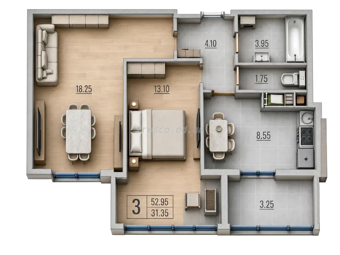Двухкомнатная квартира · 53.0 м² · ЖК Бульвар Акаций