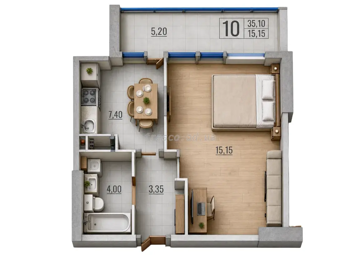 Однокомнатная · 35.4 м² · ЖК Бульвар Акаций