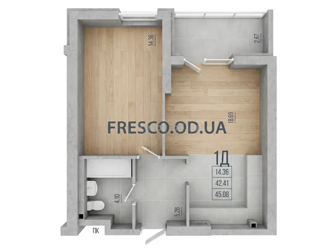 Однокомнатная · 45.95 м² · ЖК Дерби