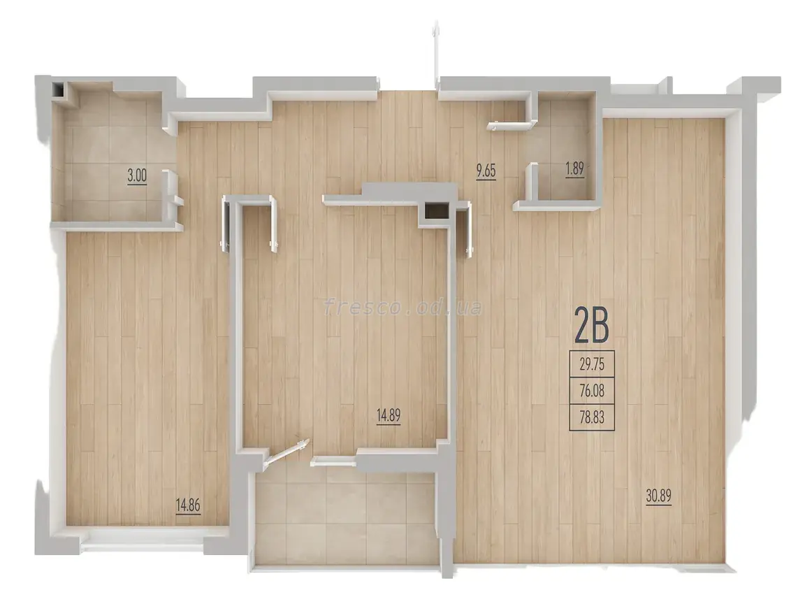 Двухкомнатная · 78.75 м² · ЖК Дерби