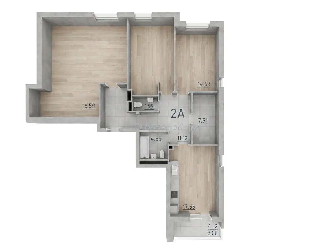 Двухкомнатная квартира · 77.66 м² · ЖК Дом Потоцкого