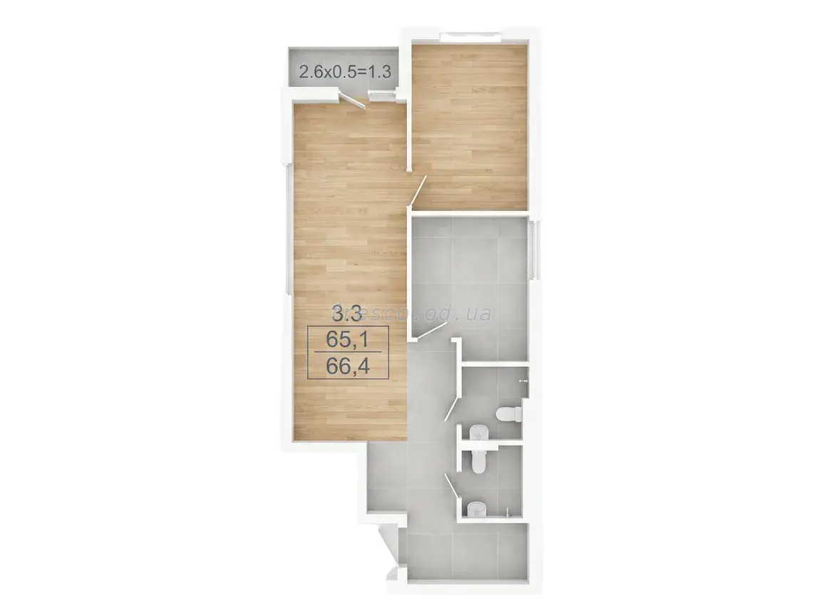 Двухкомнатная квартира · 66.4 м² · ЖК ЭЛЛАДА