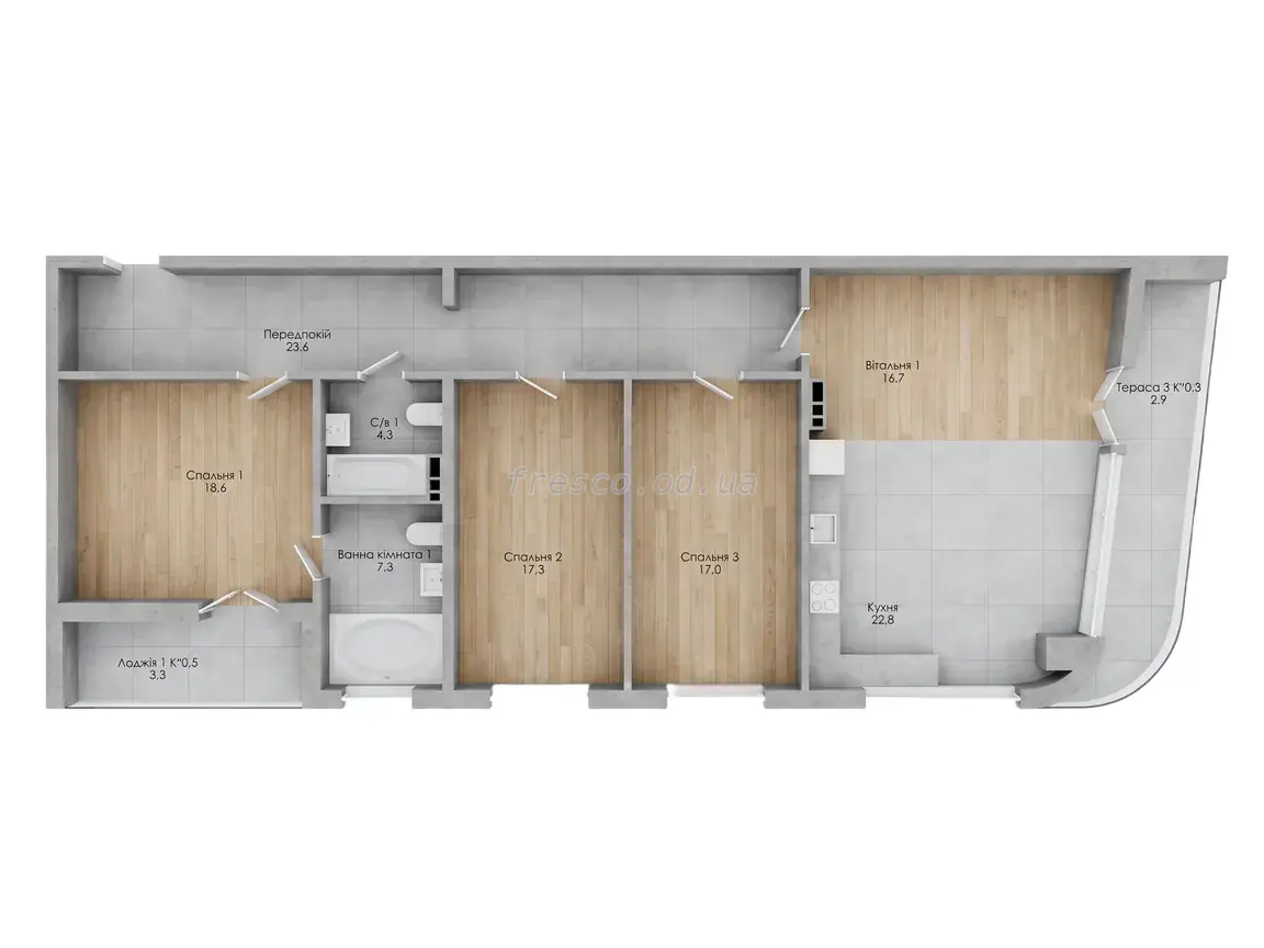 Трёхкомнатная · 122.5 м² · ЖК Kandinsky