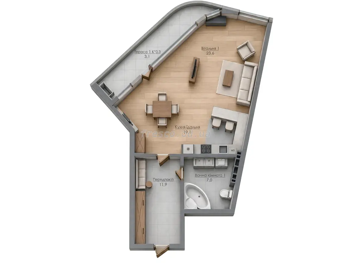 Однокомнатная · 64.7 м² · ЖК Kandinsky