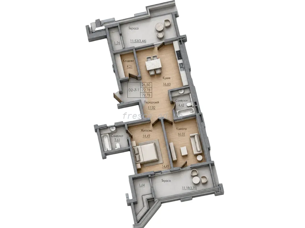 Двухкомнатная квартира · 103.36 м² · ЖК Консул