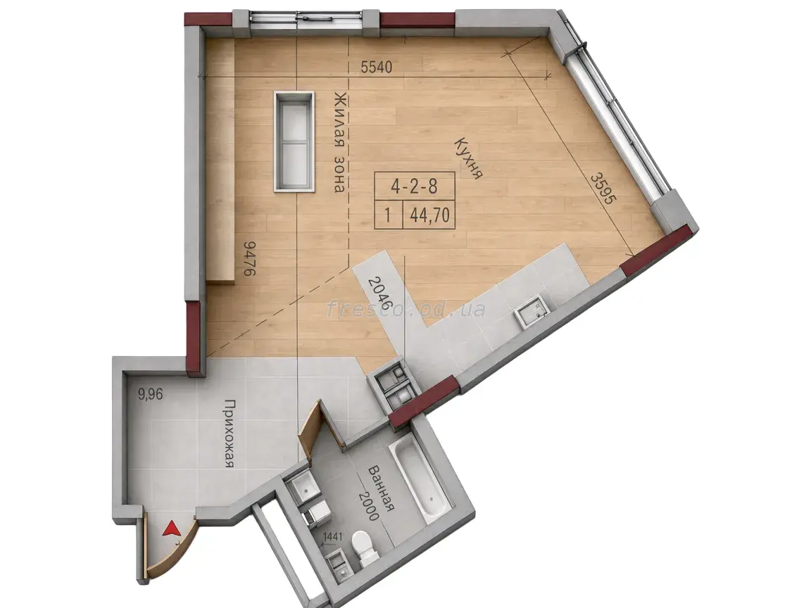 Однокомнатная · 44.8 м² · ЖК MARINIST residence (Маринист Резиденс)