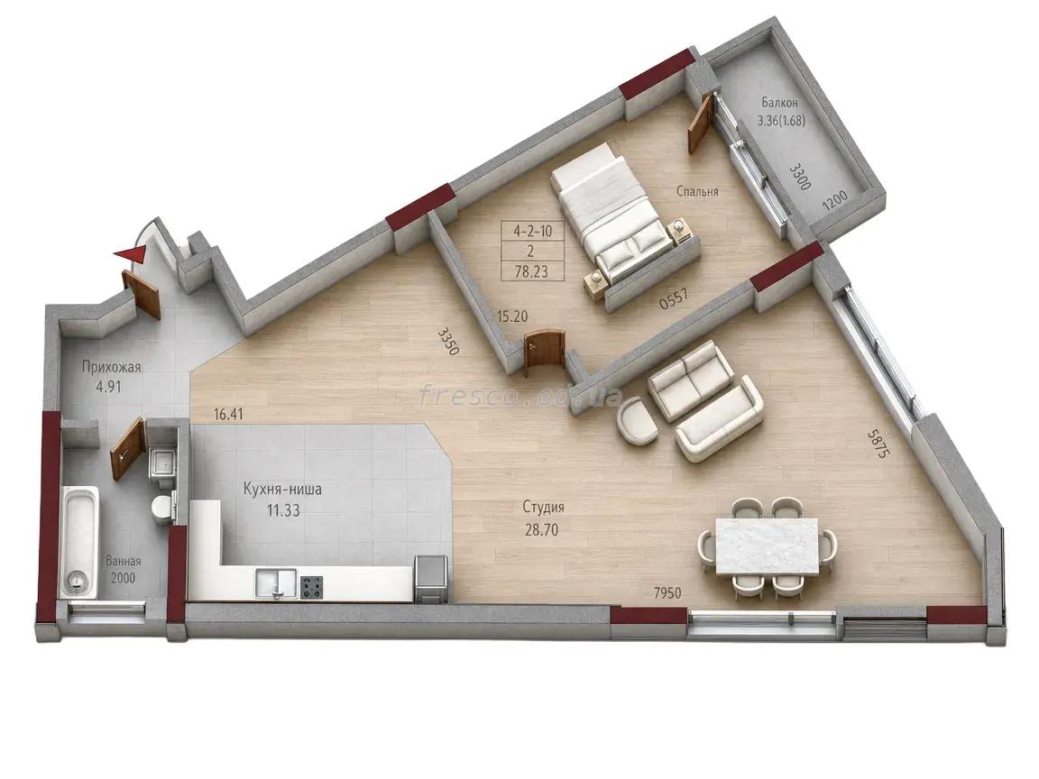 Двухкомнатная квартира · 77.9 м² · ЖК MARINIST residence (Маринист Резиденс)