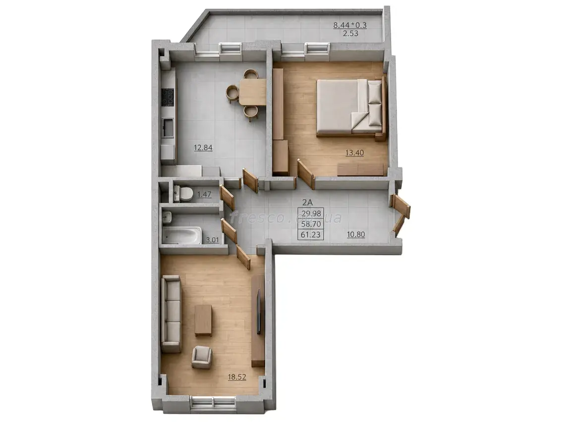 Двухкомнатная квартира · 61.2 м² · ЖК Меридиан (MERIDIAN)