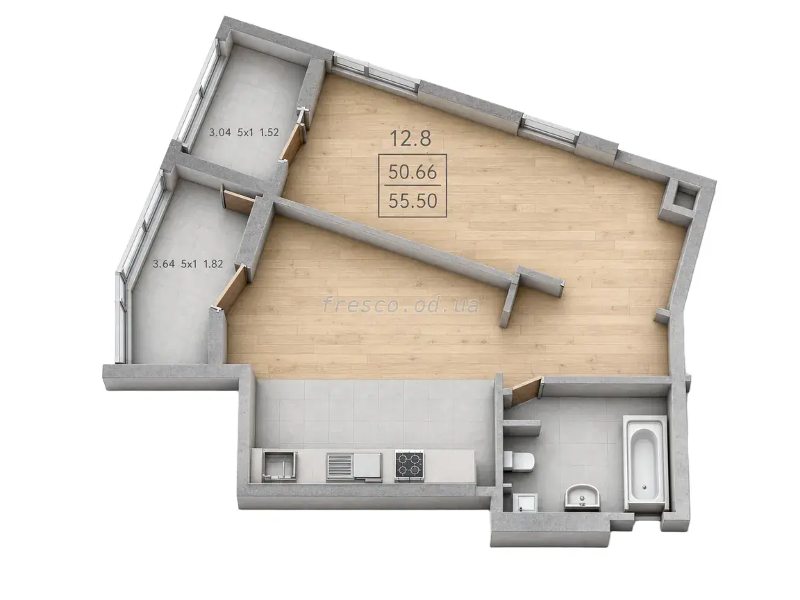 Однокомнатная квартира · 55.5 м² · ЖК Посейдон