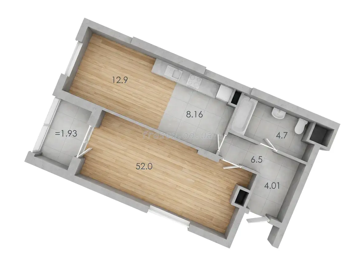 Однокомнатная квартира · 52.2 м² · ЖК Посейдон