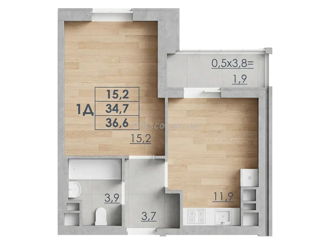 Однокомнатная квартира · 36.6 м² · ЖК RealPark (Реал Парк)