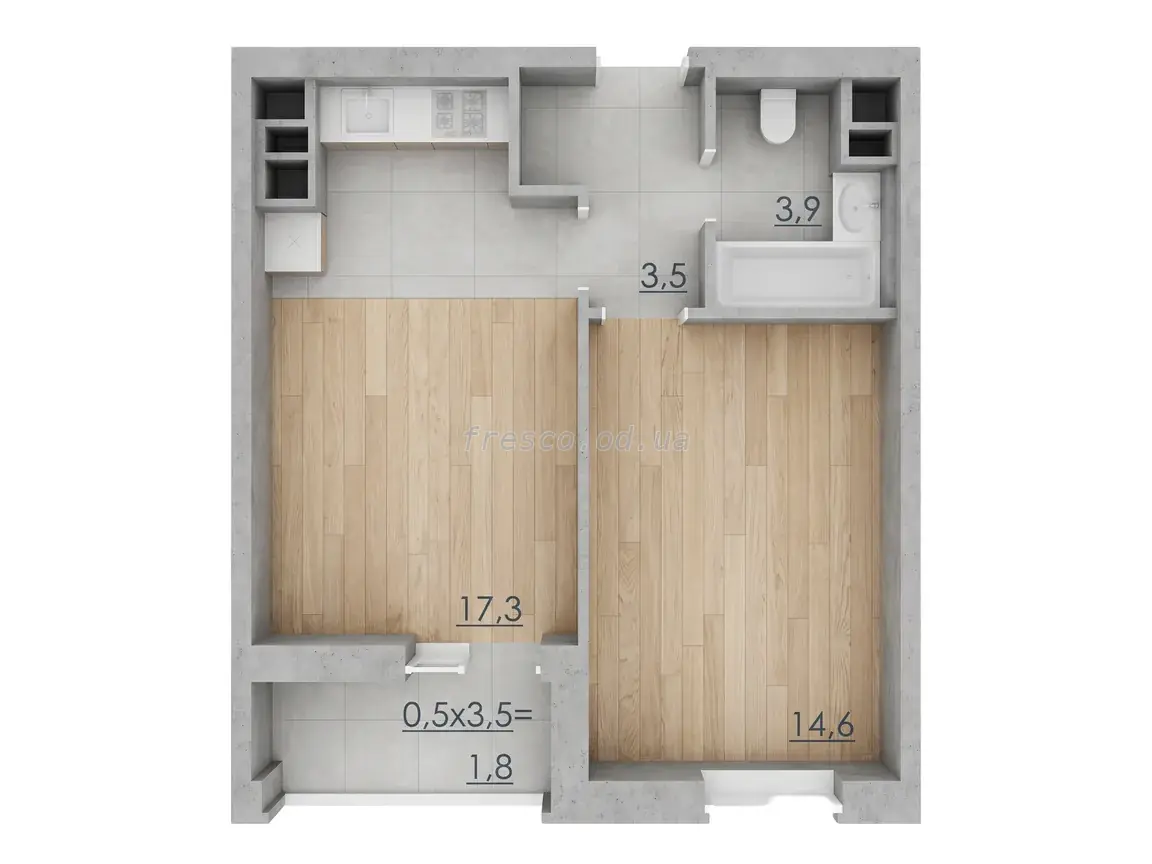 Однокомнатная квартира · 41.1 м² · ЖК RealPark (Реал Парк)