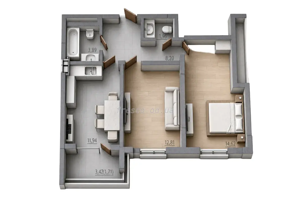 Двухкомнатная квартира · 55.13 м² · ЖК Сады ривьеры