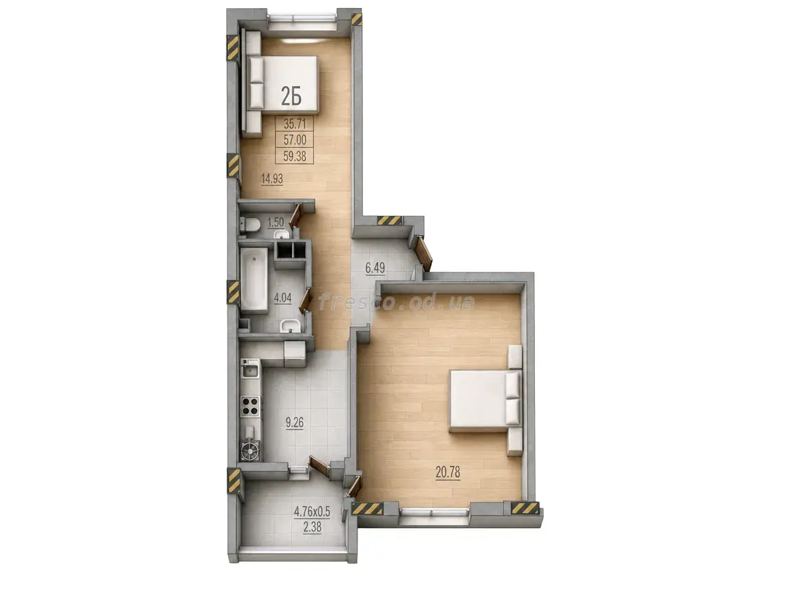 Двухкомнатная · 60.33 м² · ЖК Розенталь (RosenTal )