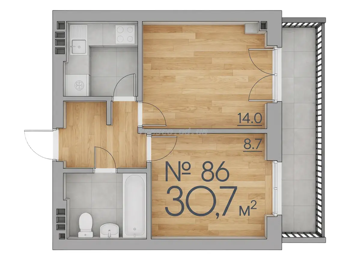 Однокомнатная квартира · 31.1 м² · ЖК Рю МЕНАР (Rue Menars)
