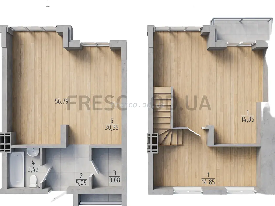 Двухкомнатная квартира · 56.79 м² · ЖК Сады ривьеры