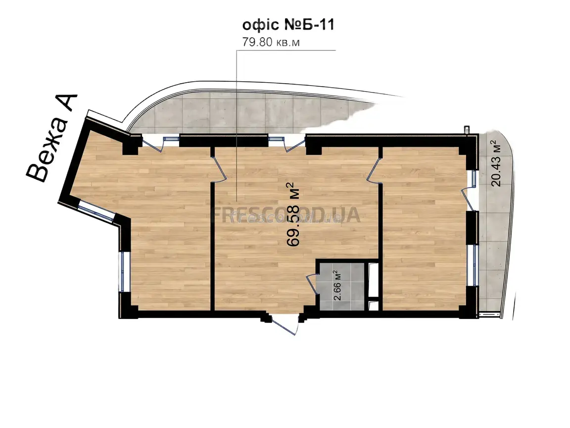 Трёхкомнатная · 79.8 м² · ЖК UNITY TOWERS (ЮНИТИ ТАУЭРС)