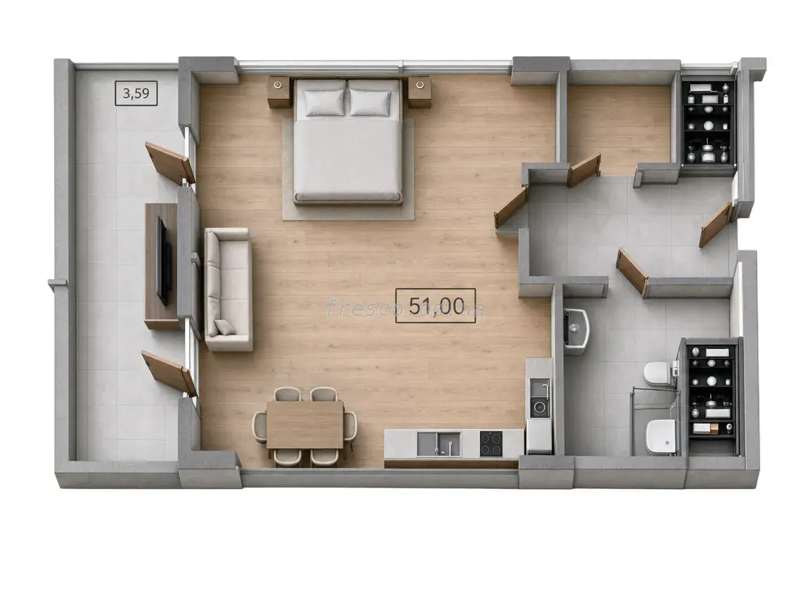 Однокомнатная · 54.88 м² · ЖК UNITY TOWERS (ЮНИТИ ТАУЭРС)